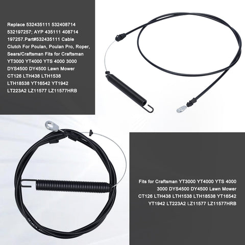 Mannial deck engagement clutch cable for Craftsman YT4000 delivers consistent deck activation.