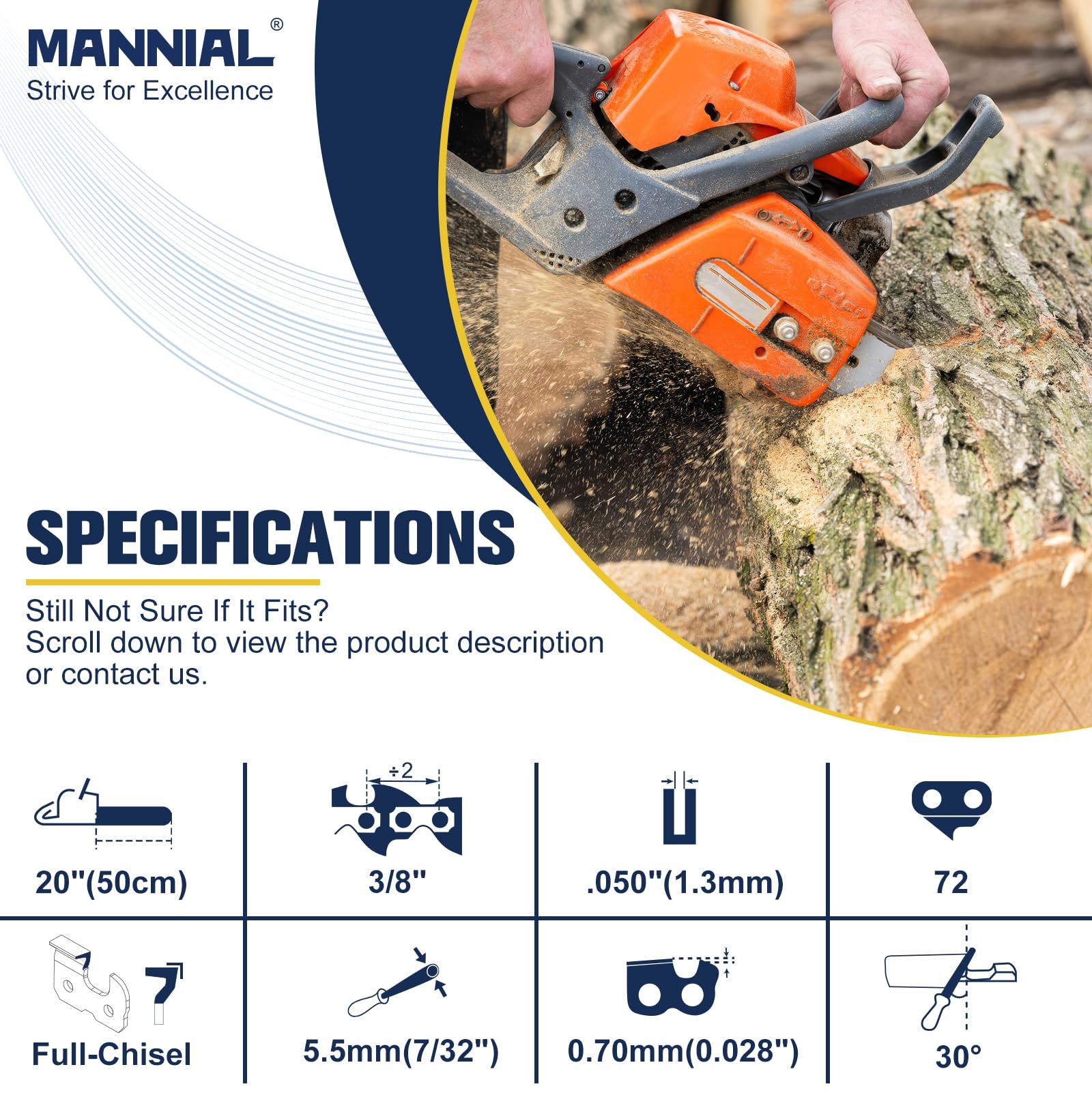 Mannial sharpening kit included to maintain optimal chain sharpness and efficiency.