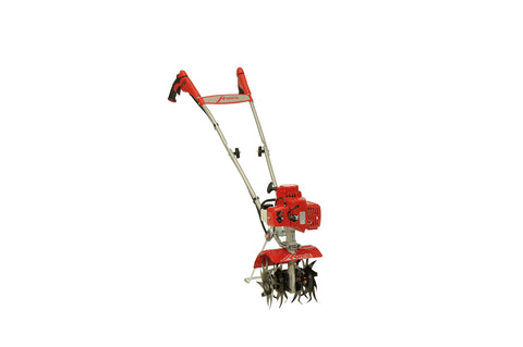 Mantis 7924 front view shows compact tiller for easy garden prep.
