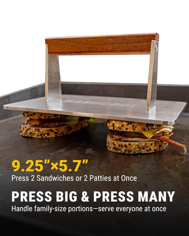 Manucode 3.2 lb heavy weight provides stable, thorough searing on hot surface