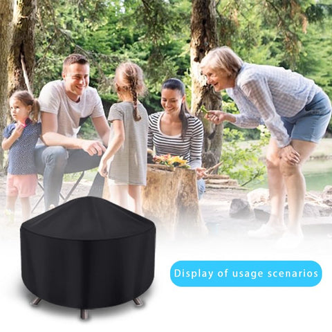 Maobutte round fire pit cover tightening rope demonstrates secure fit against wind