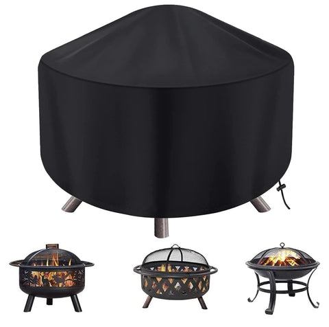 Maobutte round fire pit cover installed, full coverage up to 34 inches.