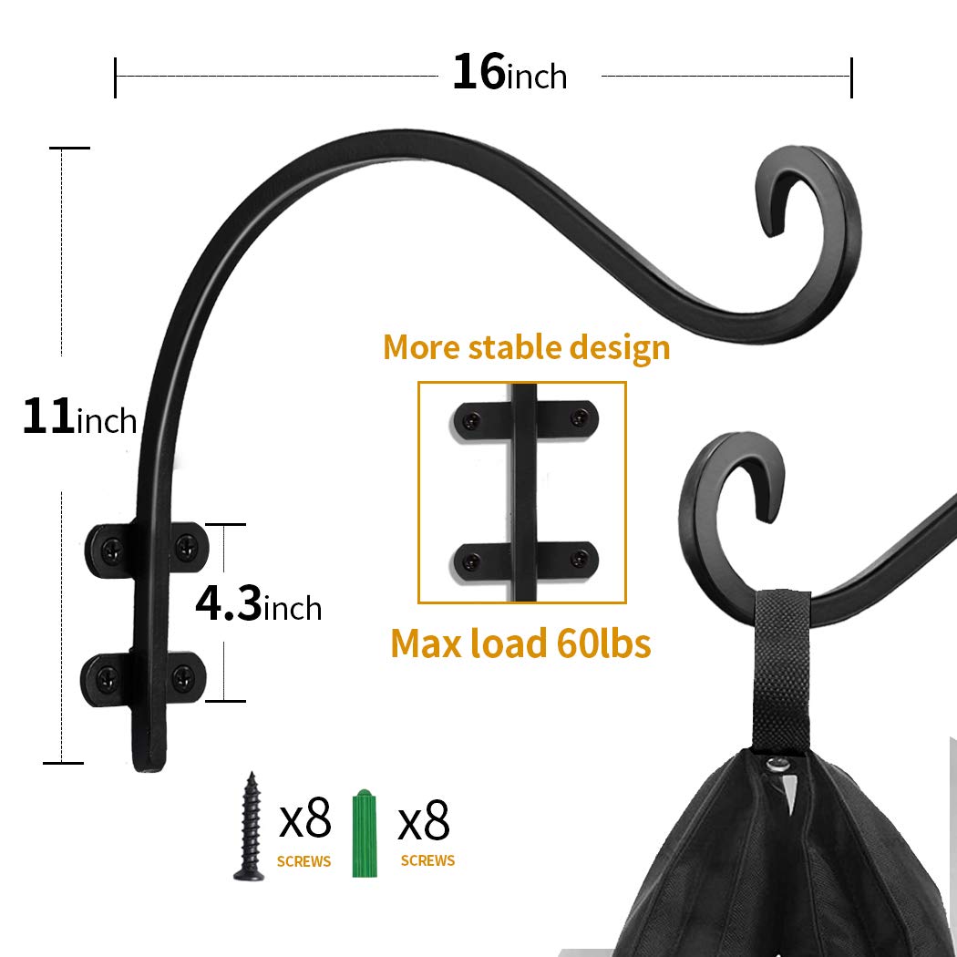 Maosen 16-inch outdoor plant hanger bracket supports a bird feeder in the garden.