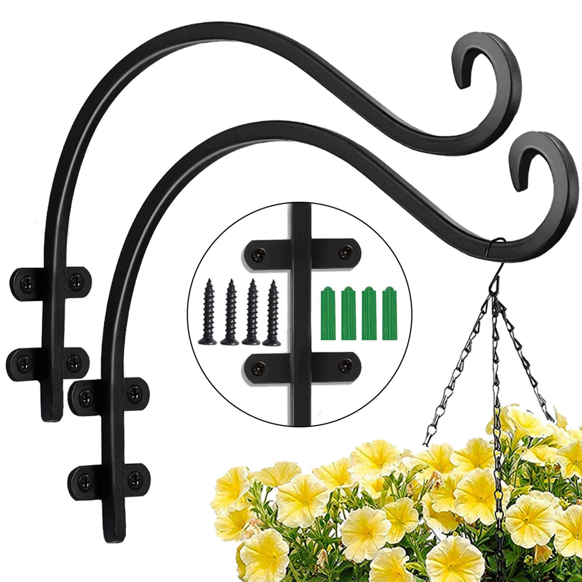 Maosen 16-inch outdoor plant hanger bracket secures a planter outdoors.