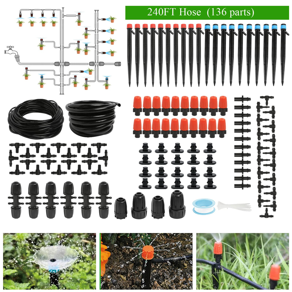 Maotong 240ft drip kit main tubing for high-pressure watering efficiency.