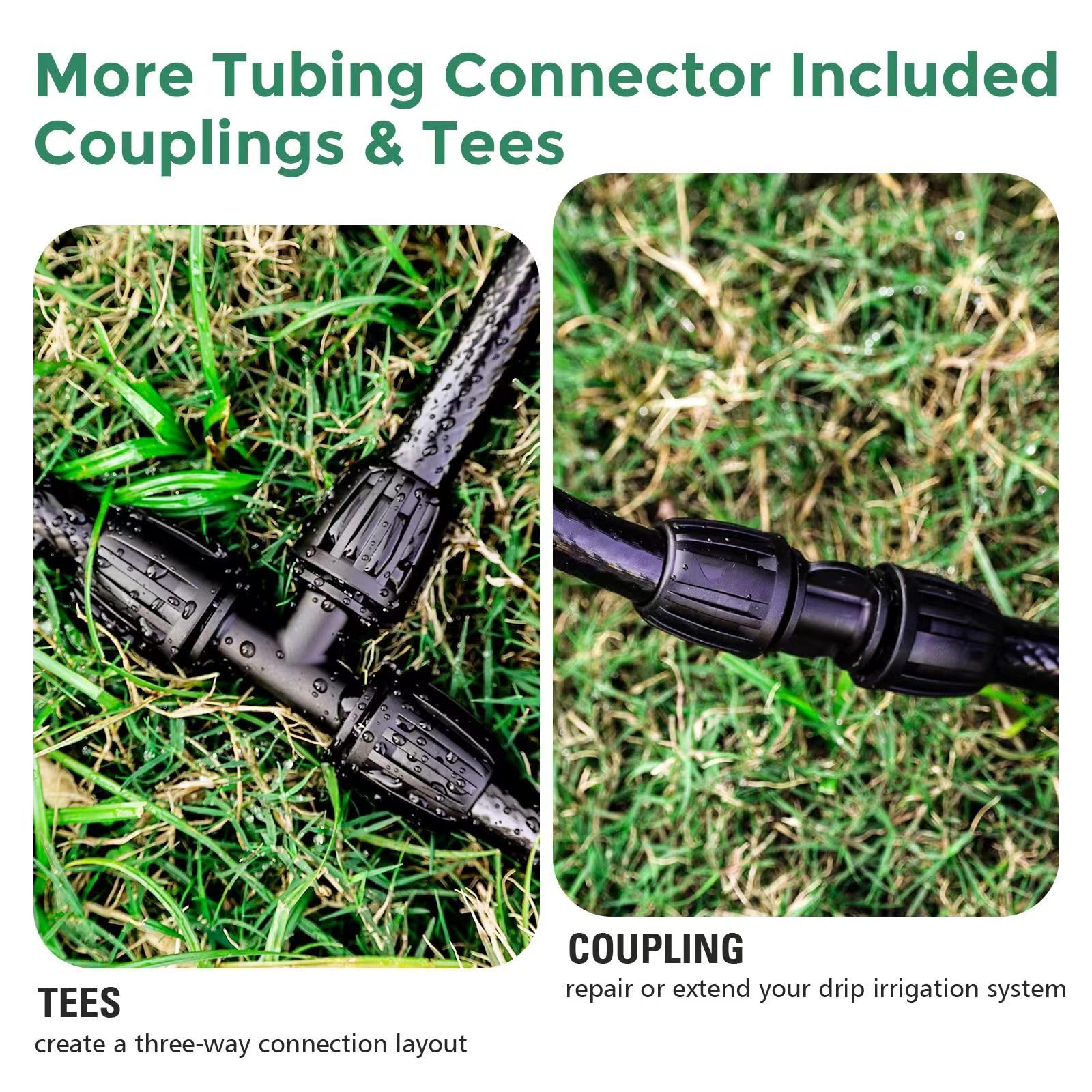 Maotong tubing with a 6-way coupler enabling branching to 1/4 inch drip tubes.