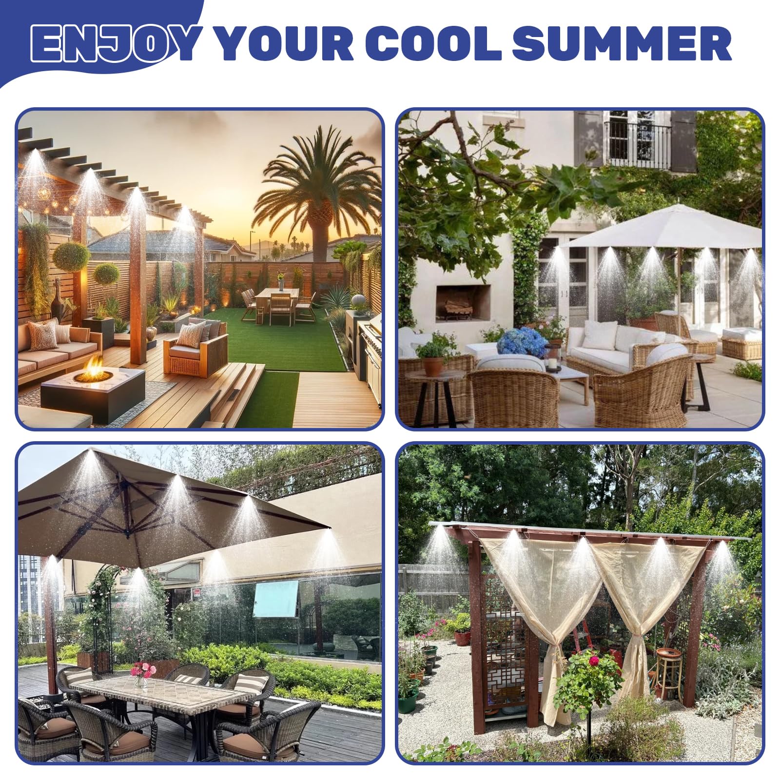 Maotong backyard misting system setup on a deck creates a refreshing outdoor sanctuary.