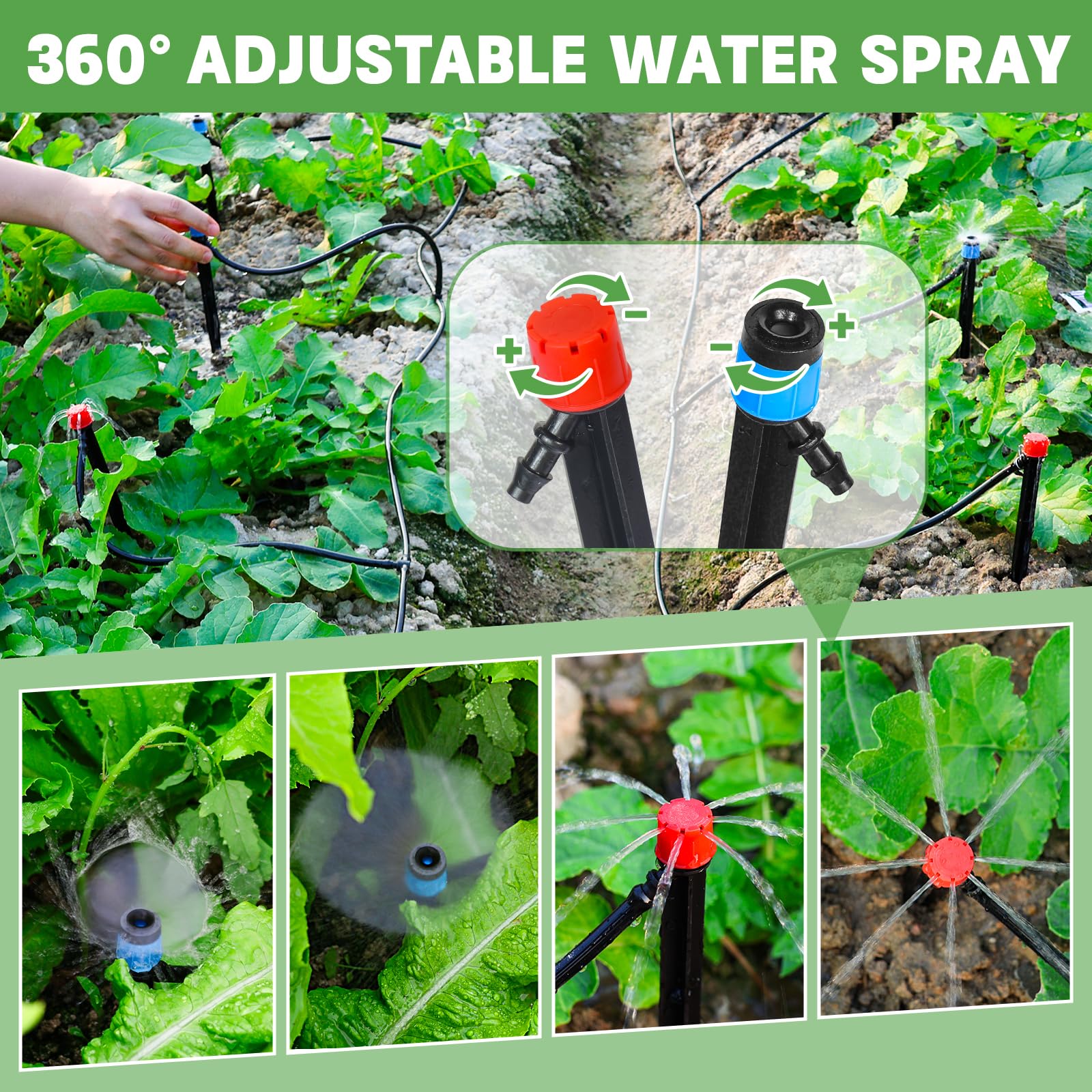 Maotong adjustable spray types for mist, drip, or full spray per plant