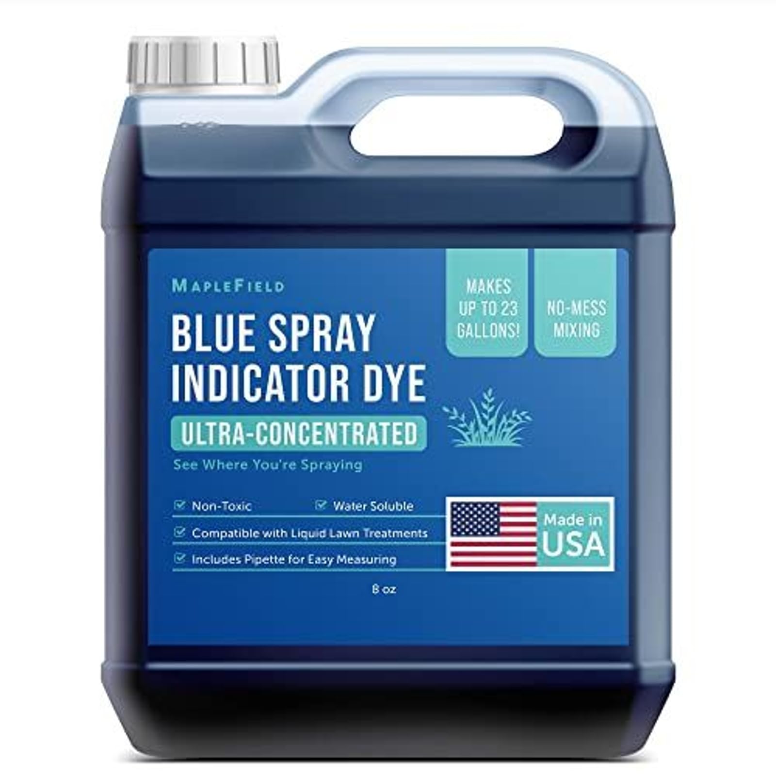 Maplefield blue spray indicator dye marks treated areas for precise lawn care