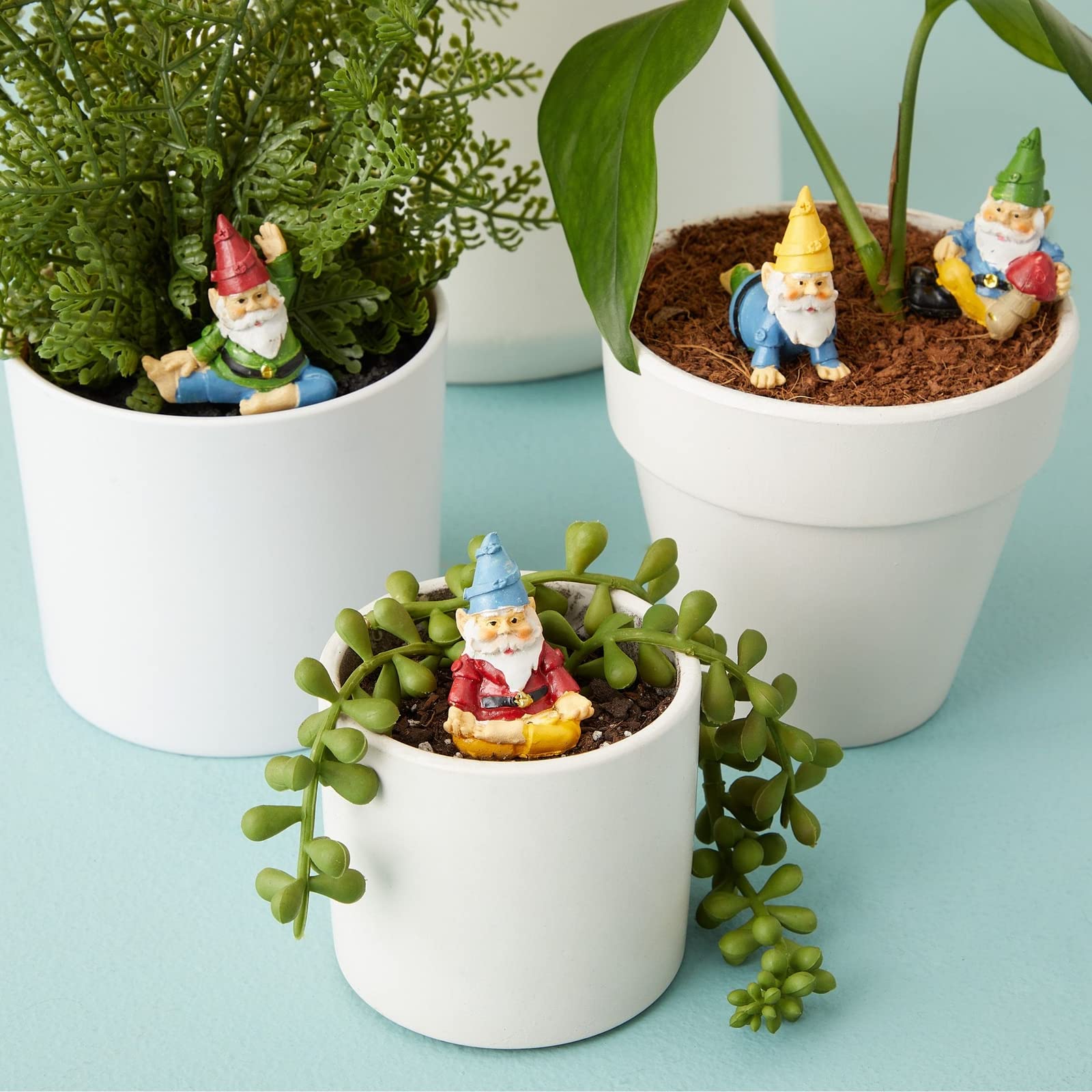 Compact gnomes fit small containers for creative outdoor arrangements