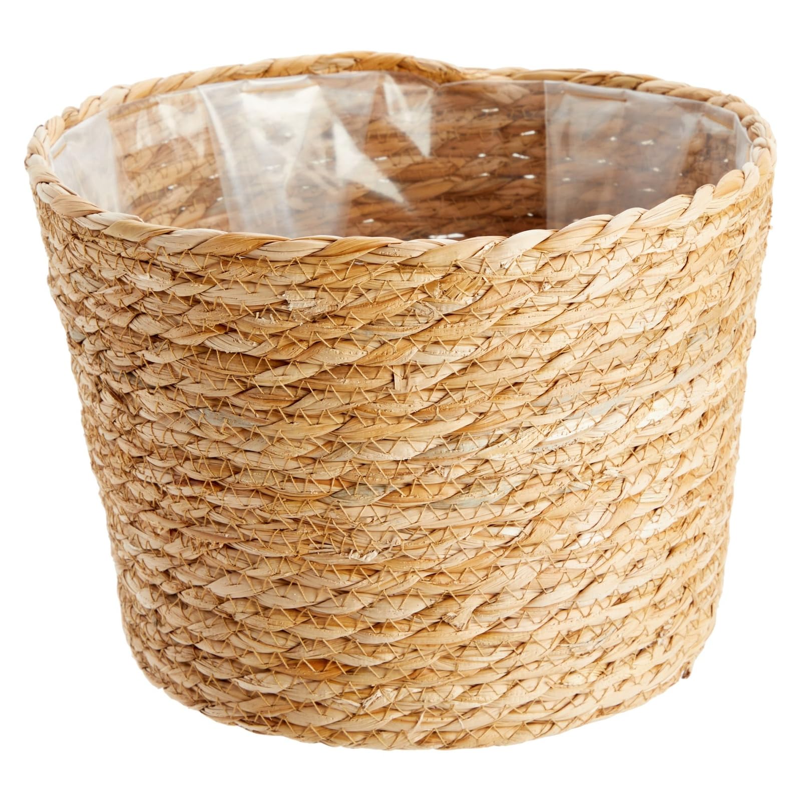 Three-piece seagrass basket set arranged for stylish indoor display.