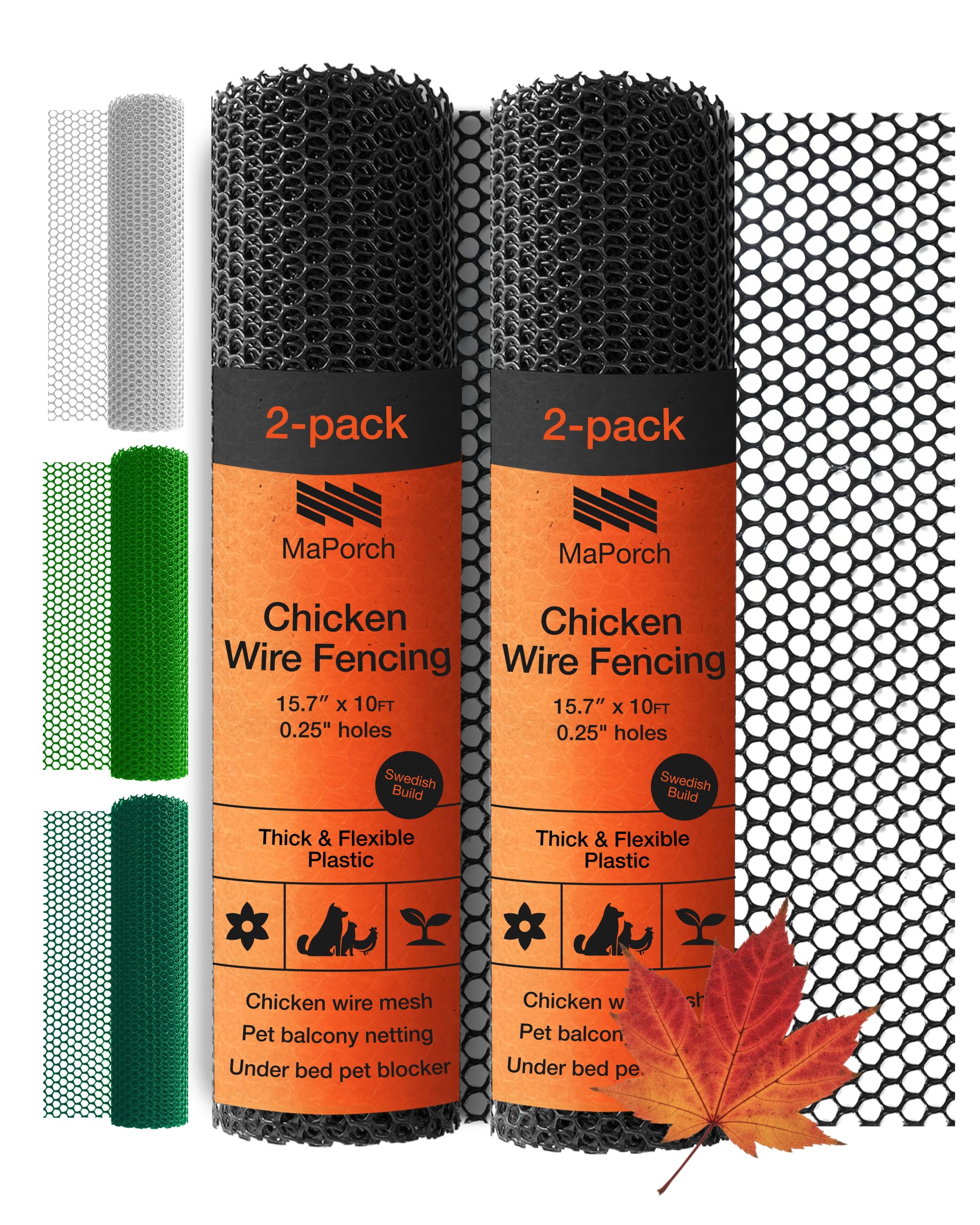 MaPorch chicken wire fence with black mesh protects gardens.