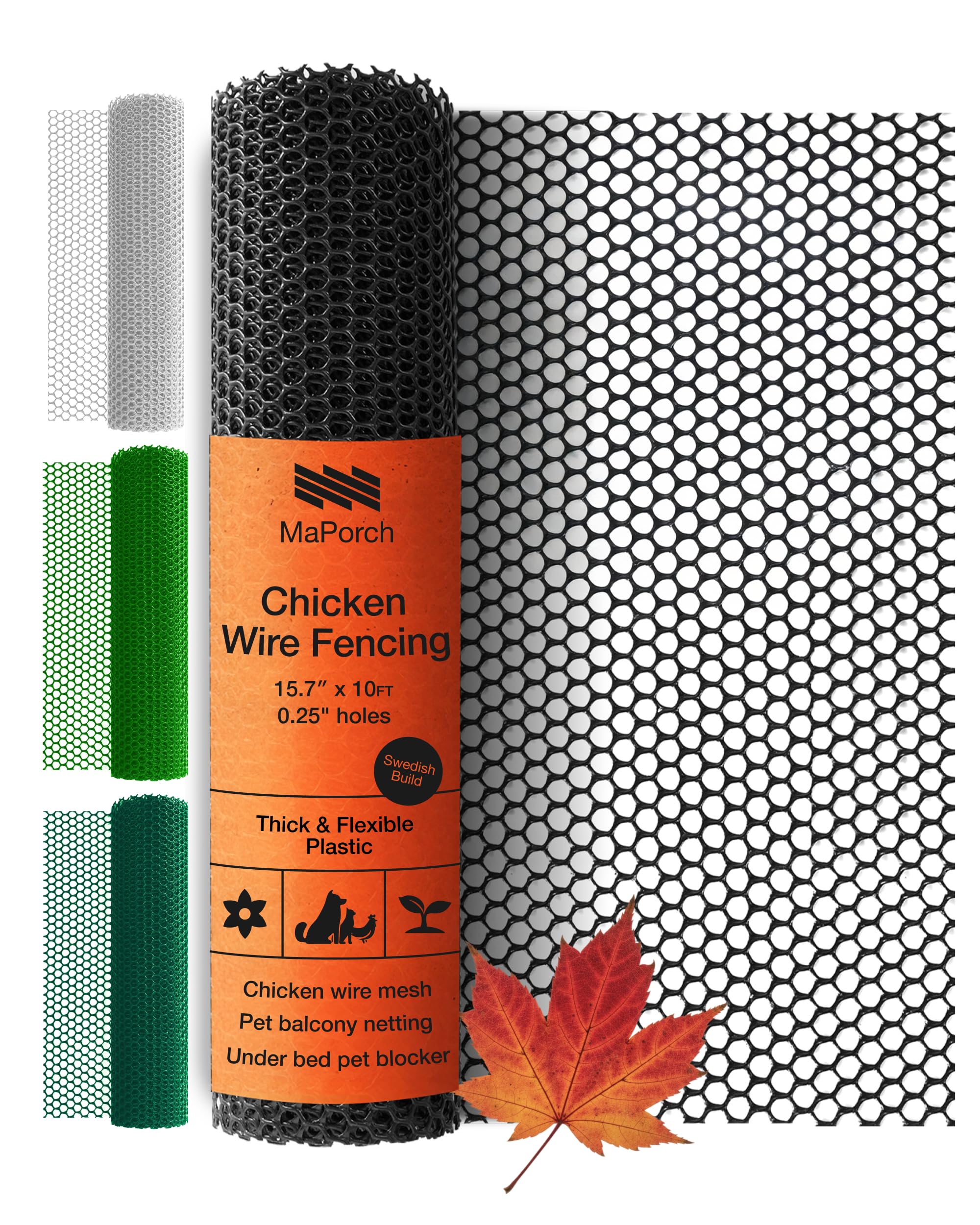 MAPORCH chicken wire fence with black mesh protects gardens from animals and keeps pets safe.