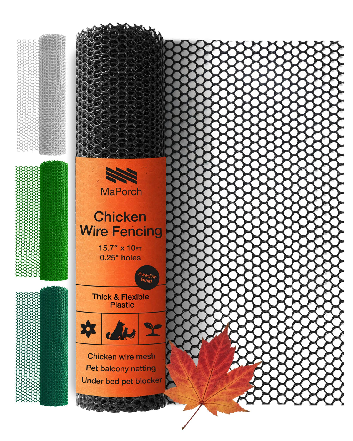 MAPORCH chicken wire fence with black mesh protects gardens from animals and keeps pets safe.