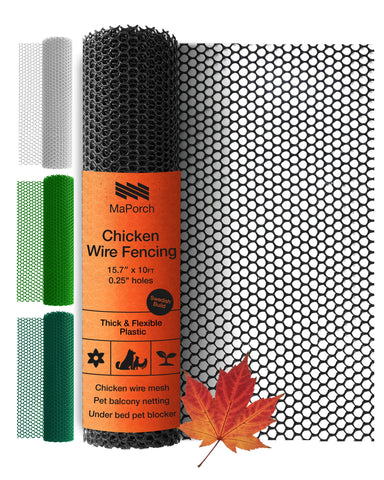 MAPORCH chicken wire fence with black mesh protects gardens from animals and keeps pets safe.