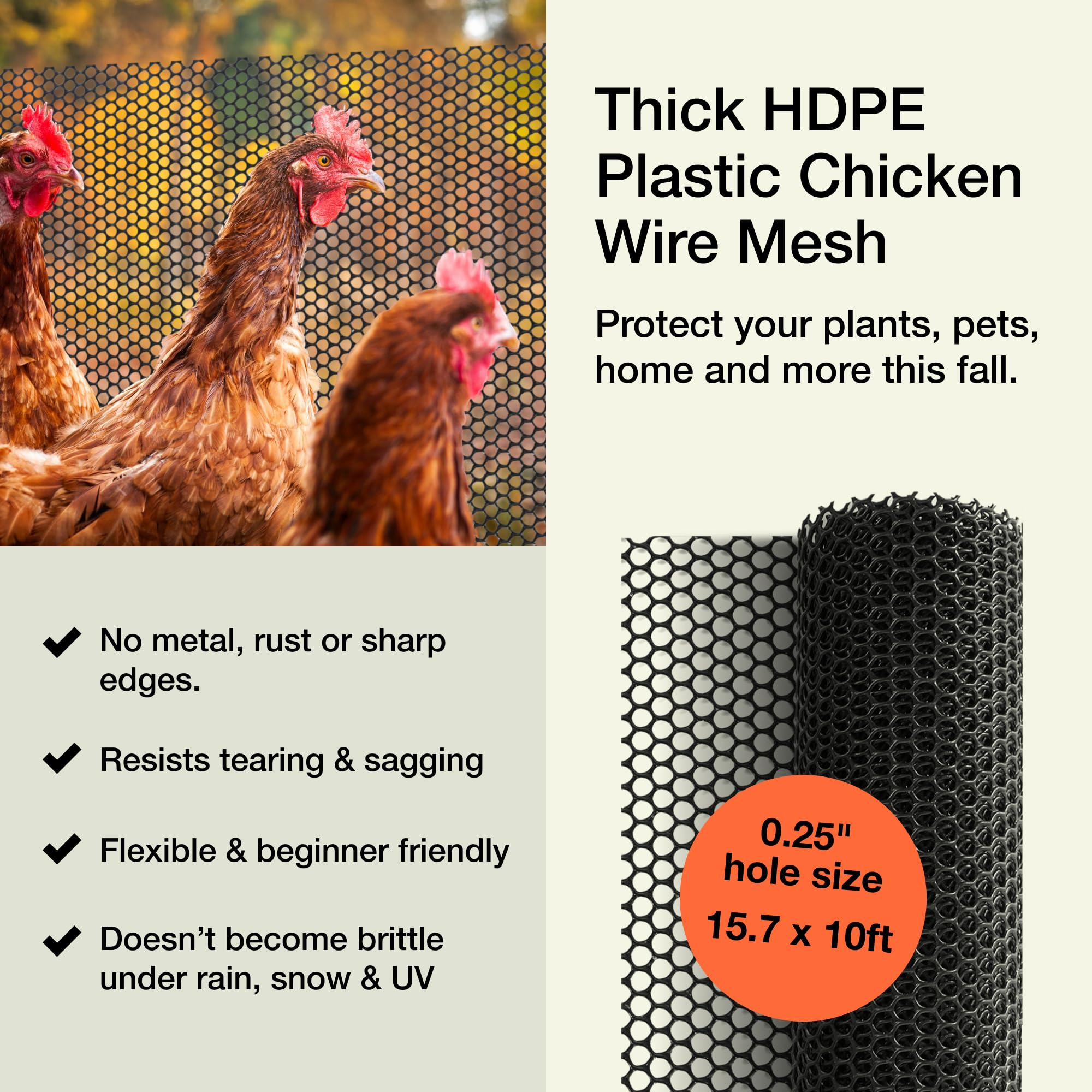 MaPorch durable plastic mesh for garden and coop areas.