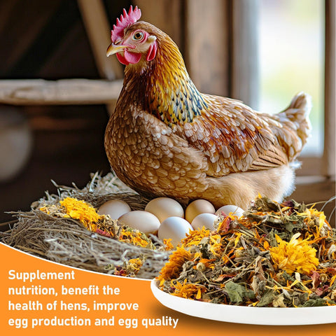 MAQIHAN ten-herb blend in coop, supports daily wellness and egg-laying routine