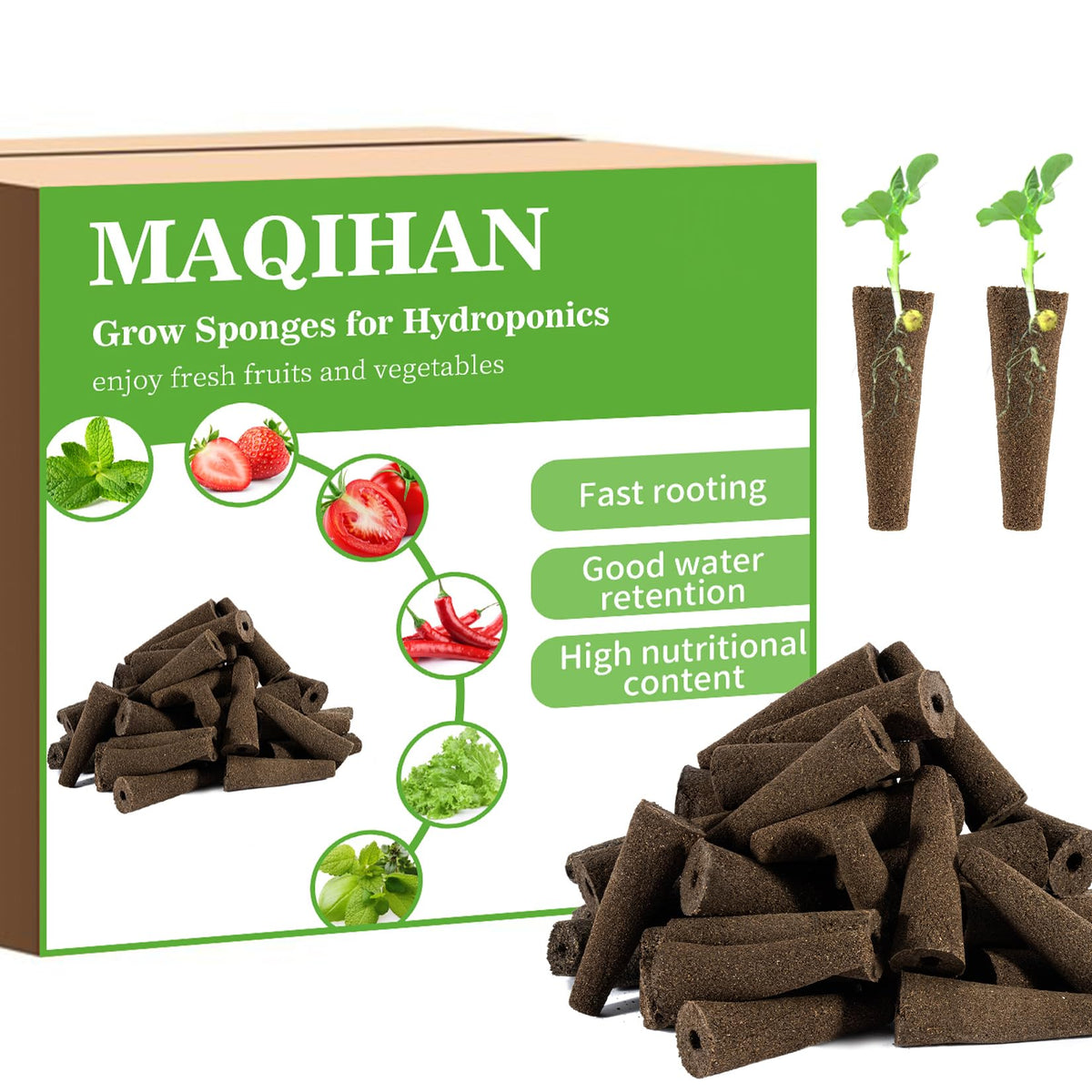 MAQIHAN 100 grow sponges seed-pod for hydroponics supporting steady germination