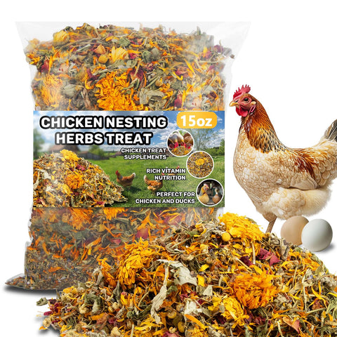 MAQIHAN chicken nesting herbs 15oz pack shown in coop for natural daily treats