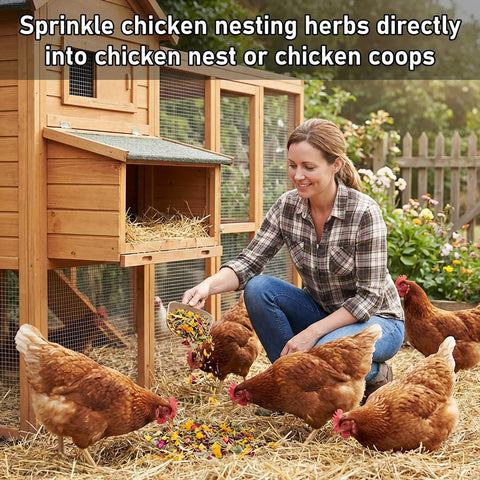 MAQIHAN herb blend on coop mat encourages hens to lay eggs naturally