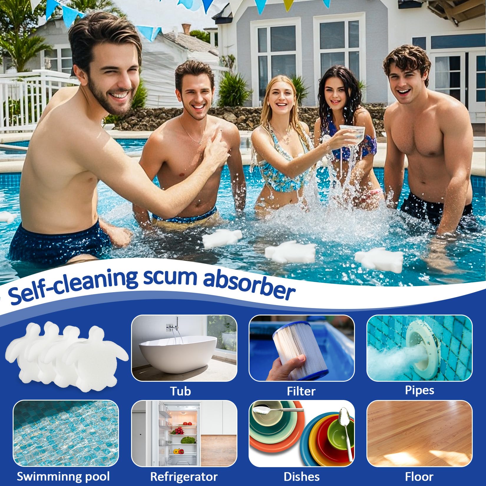 MAQIHAN pool sponge absorber in water demonstrates oil uptake for cleaner pools.