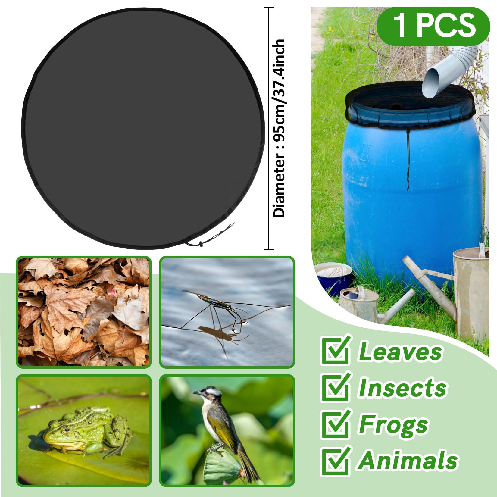 MAQIHAN drawstring rain barrel cover secures tightly for windy outdoor conditions.
