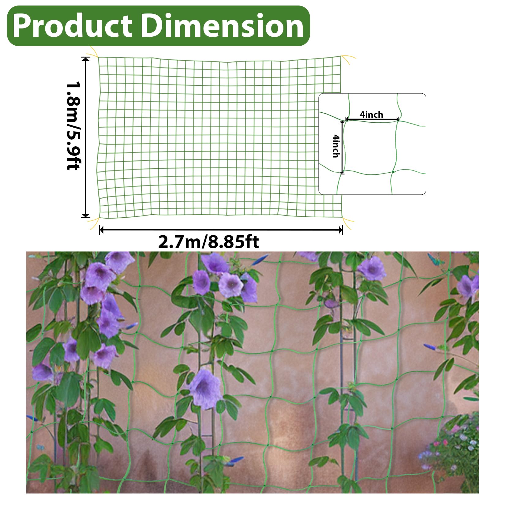 MAQIHAN trellis netting for outdoor use keeps vines organized along fences and borders.