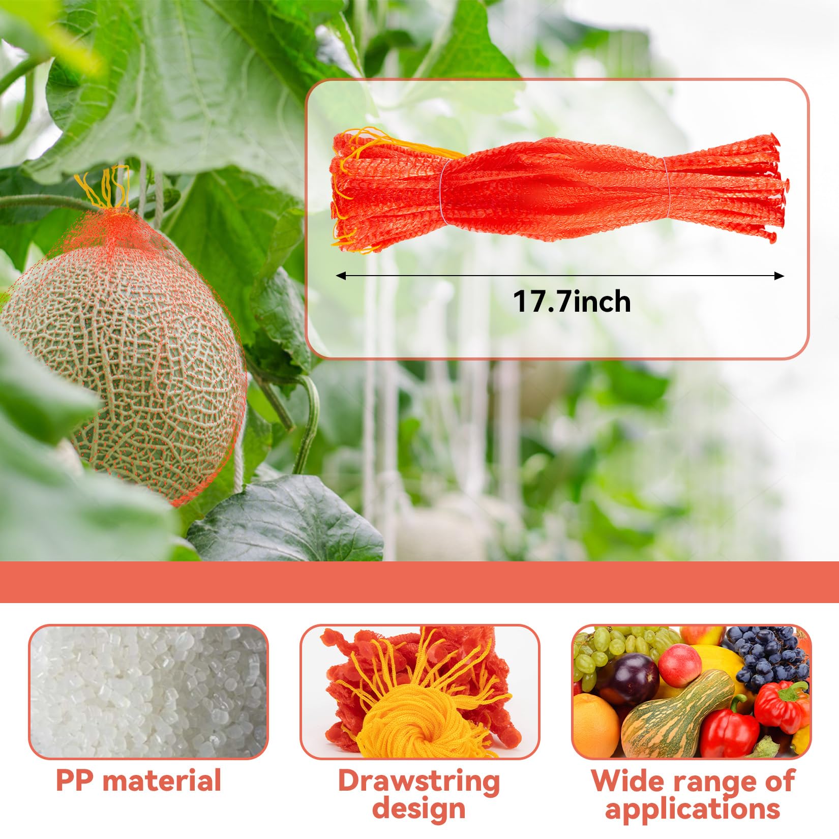 MAQIHAN Watermelon Nets hanging setup showing trellis attachment for heavy melons