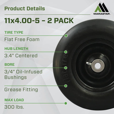 MARASTAR 00232-2PK flat-free tire wheel side view, quick mower upgrade