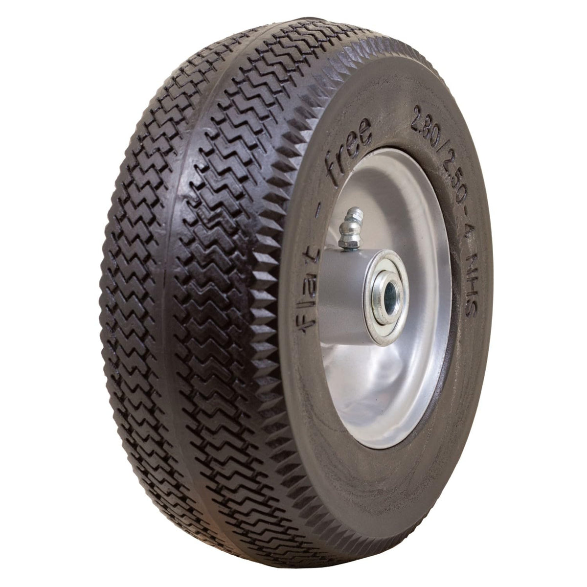 Marathon flat-free tire and wheel assembly for quick cart replacement