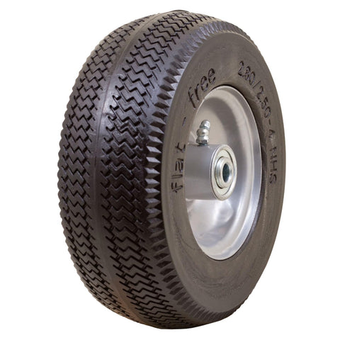 Marathon flat-free tire and wheel assembly for quick cart replacement