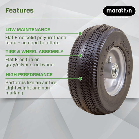 Marathon flat-free tire mounted on wheel reduces downtime