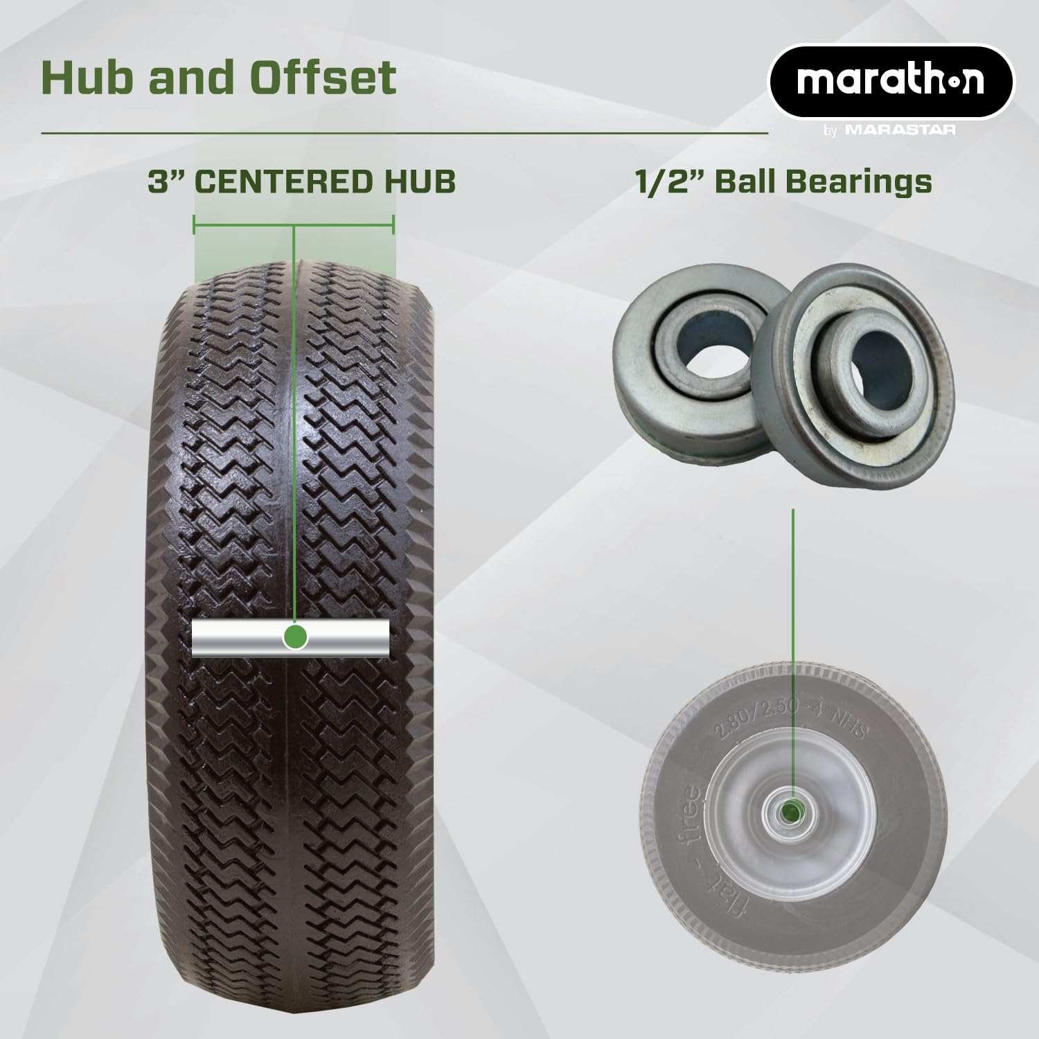 Marathon silver powder-coated wheel resists moisture and corrosion