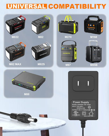 MARBERO 19V adapter side view shows compact profile for crowded outlets