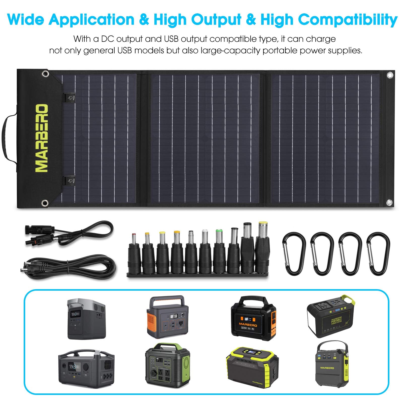 MARBERO 60W panel opened with adjustable stand for optimal sun capture.