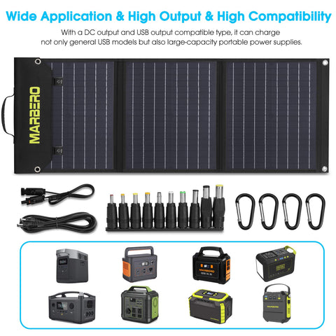 MARBERO 60W panel opened with adjustable stand for optimal sun capture.