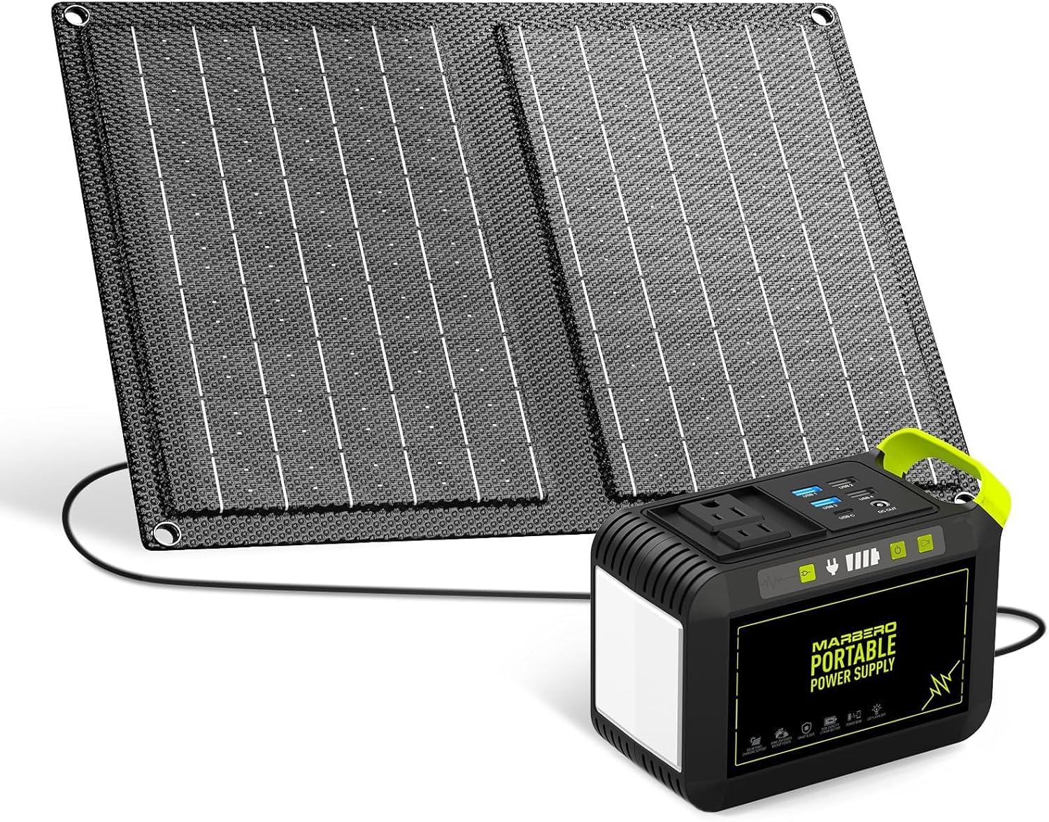MARBERO 88Wh solar generator close-up showing compact outdoor power
