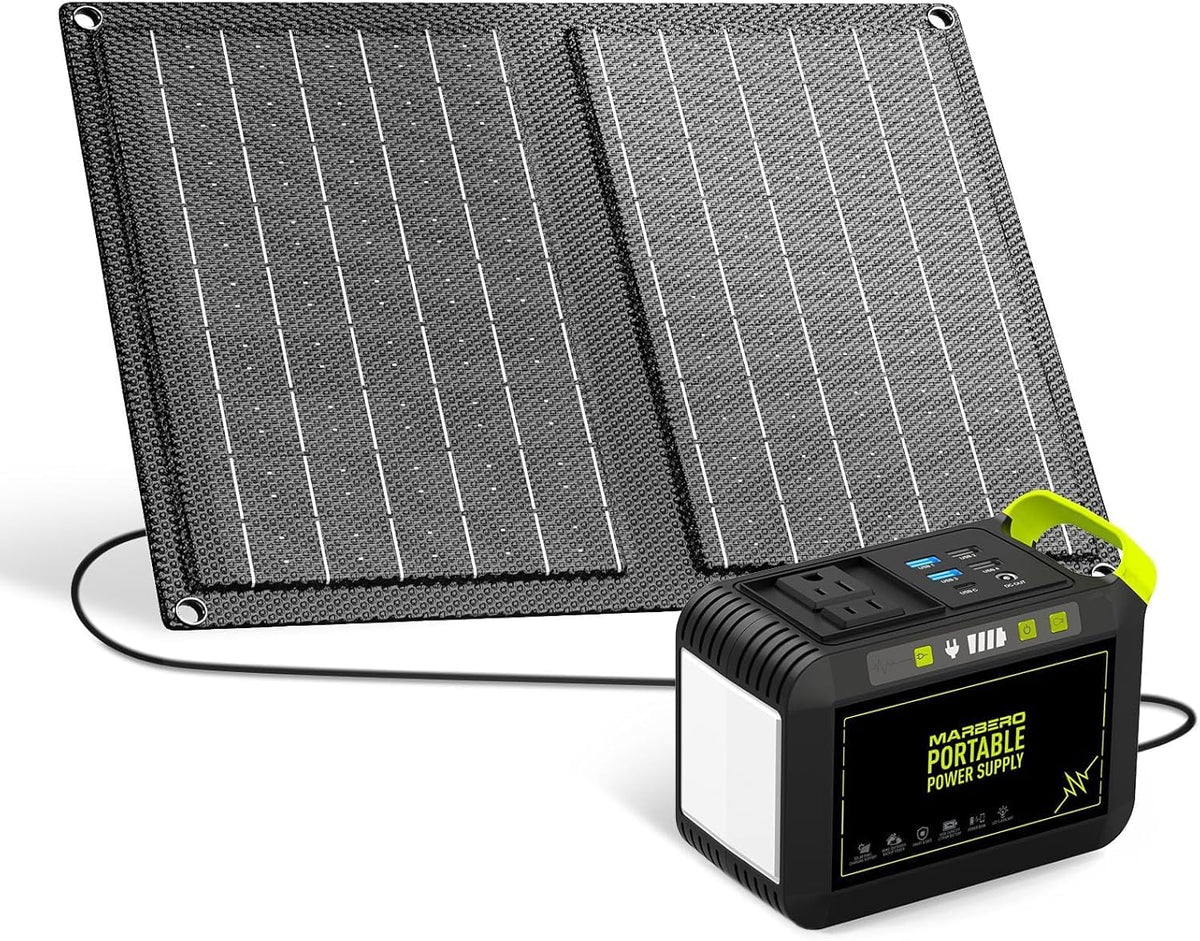 MARBERO 88Wh solar generator close-up showing compact outdoor power