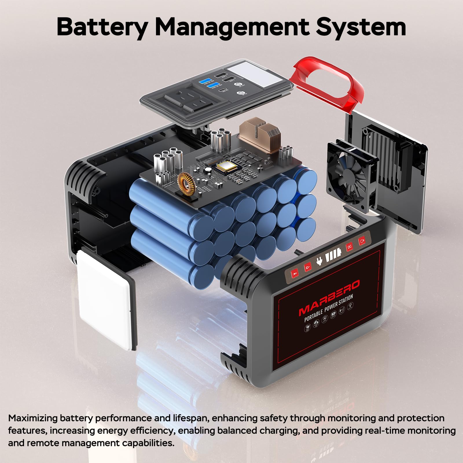 MARBERO CPAP-compatible port supports sleep gear during outages and trips.