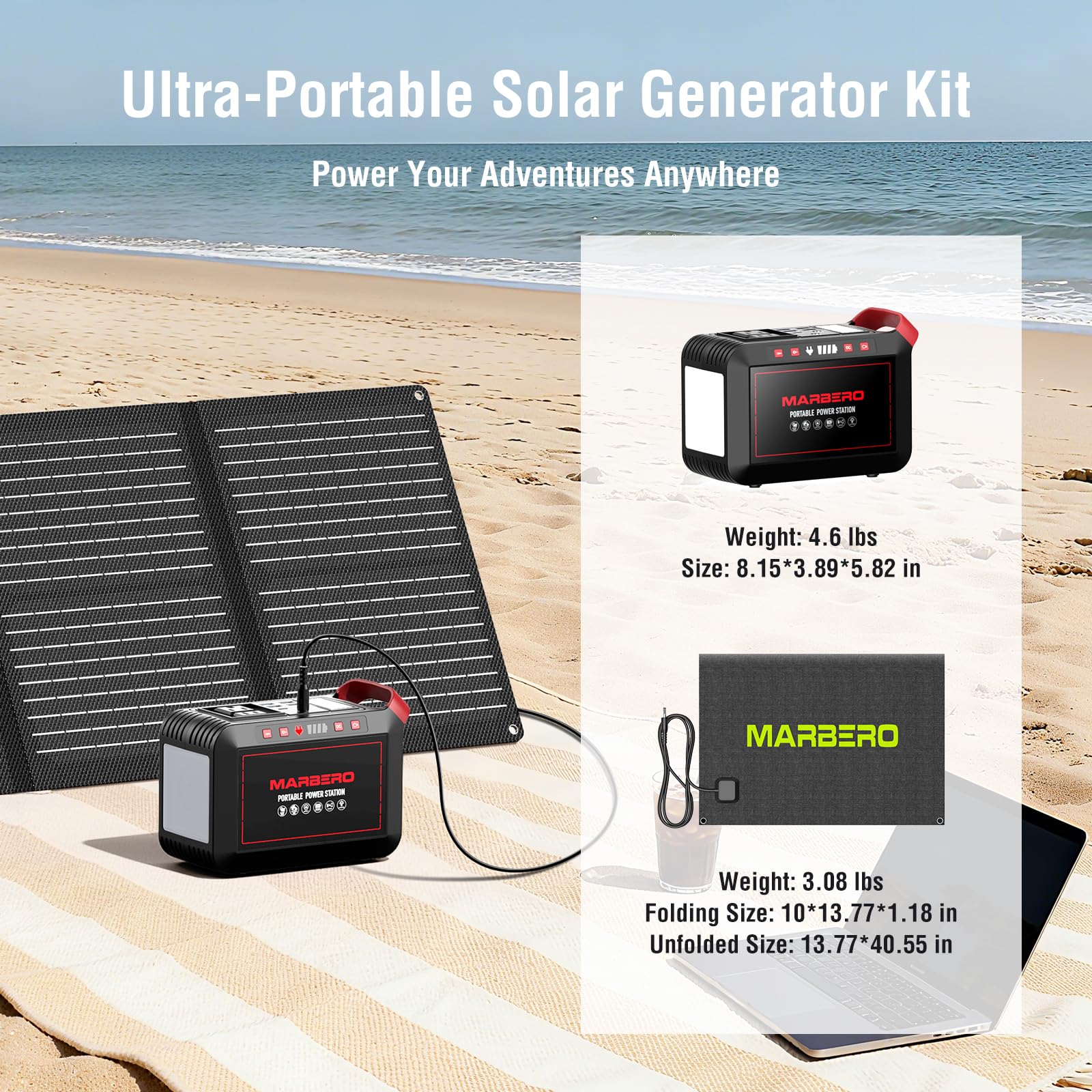 MARBERO foldable 60W solar panel delivers portable solar charging in sunlight.