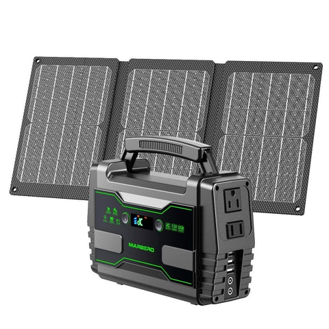 MARBERO M155SL30 portable power station in a travel backpack setup, compact for on-the-go use