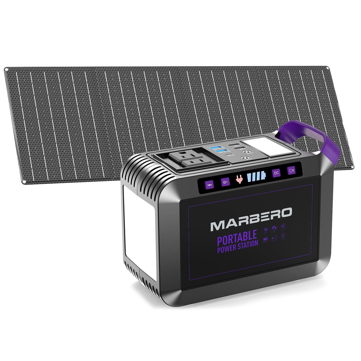 MARBERO M822MAX power station front view, ideal for camping and off-grid power.