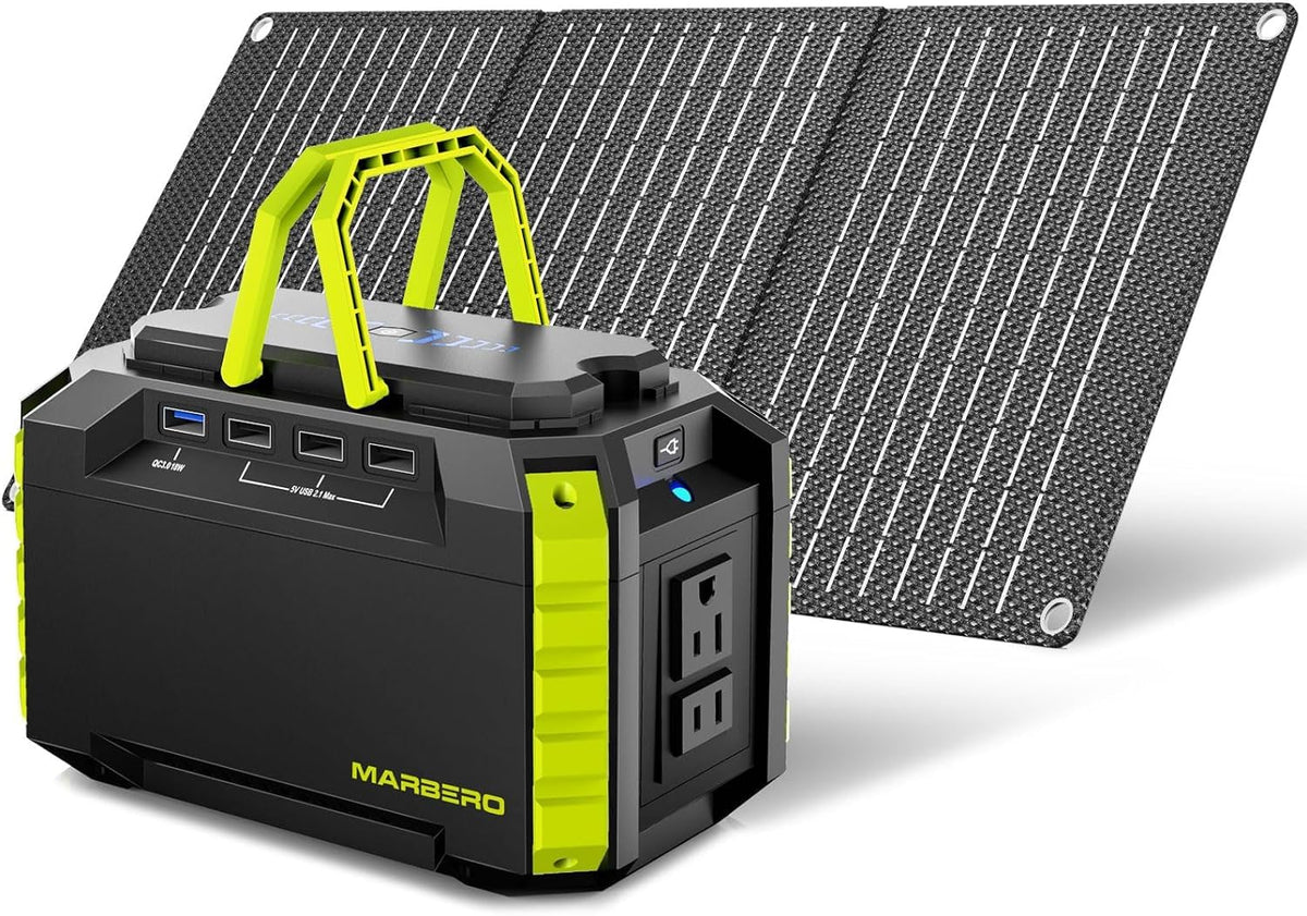 MARBERO solar generator front view for compact camping power