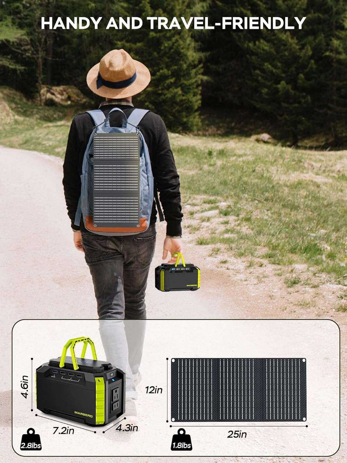 MARBERO three recharge options: AC, solar, car for on-the-go energy