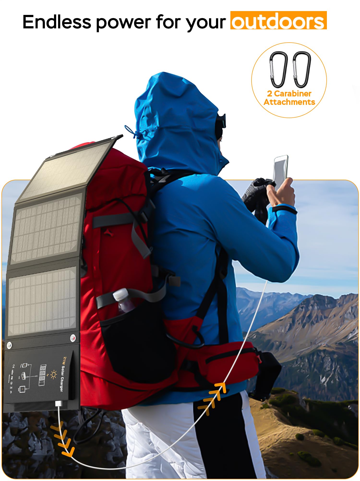 MARBERO 21W USB and DC ports charge phones, tablets, and small devices.