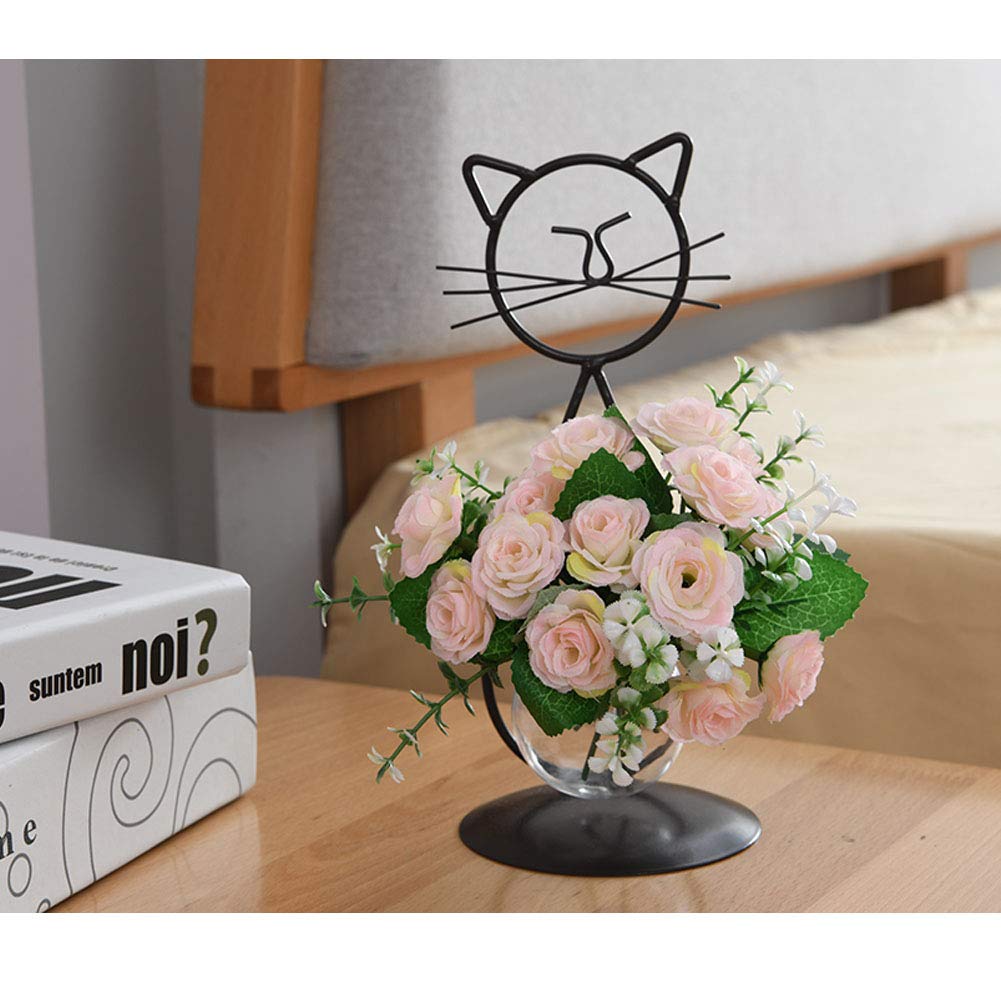 Marbrasse cat-frame vase with plant on shelf for contemporary home décor