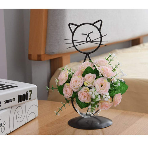 Marbrasse cat-frame vase with plant on shelf for contemporary home décor