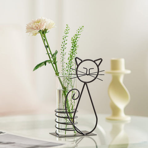 Cat-stand planter display enhances modern home decor with whimsy.