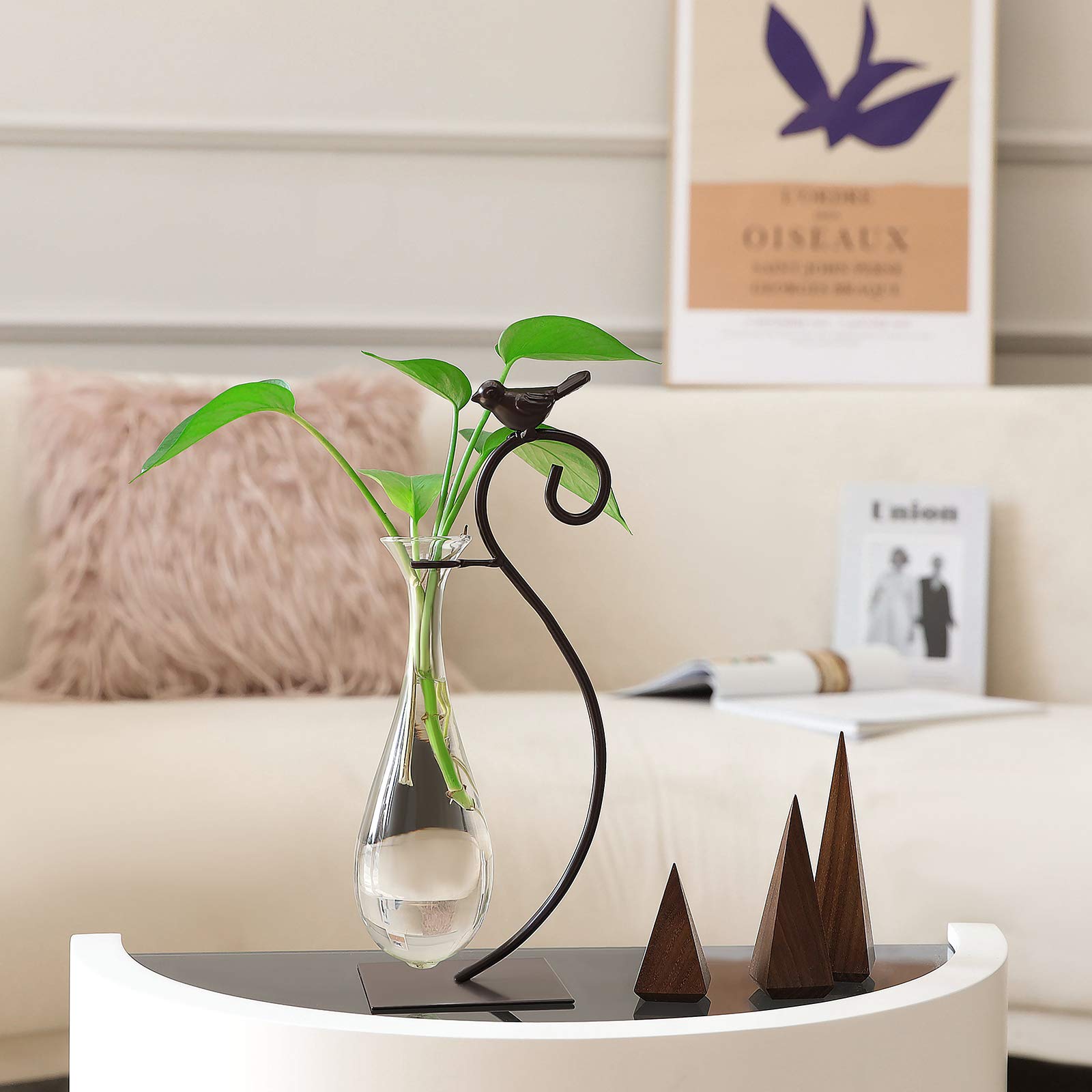 Marbrasse clear glass vase detail showcases hydroponics plant displays.