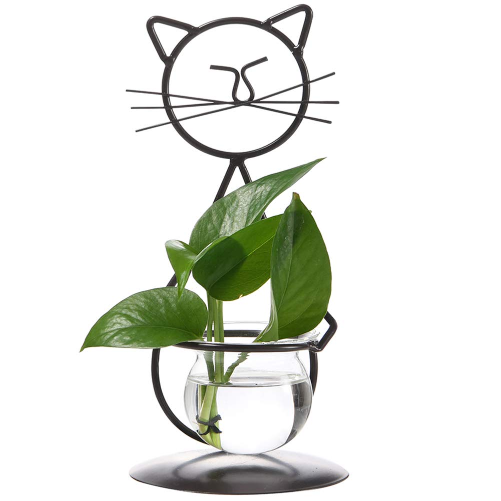 Marbrasse desktop glass planter vase holder with cat frame for stylish desk décor